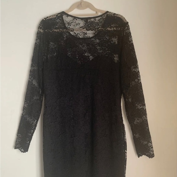 Charlotte Russe Black Lace Dress Long Sleeve Round Neck Stretch Party US2X UK 24 - Picture 13 of 13